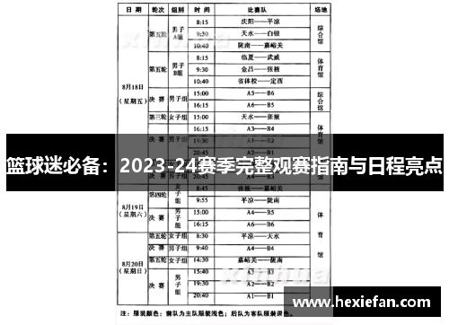 篮球迷必备：2023-24赛季完整观赛指南与日程亮点